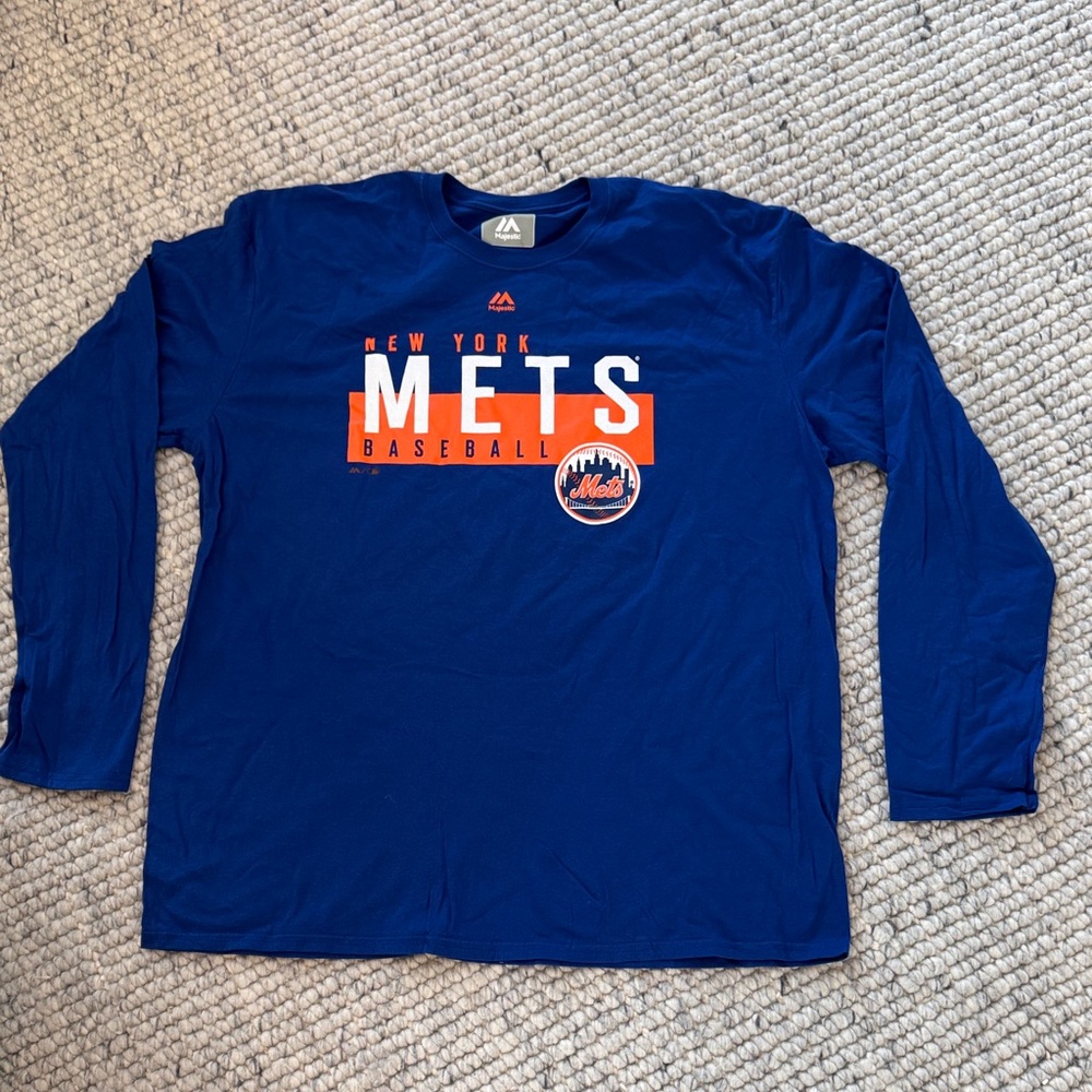 NWOT Majestic New York Mets Baseball Men's 2X Long Sleeve T-Shirt Sport Game Day